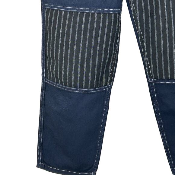 Sandrine Rose French Worker Patchwork Wide Leg Cotton Linen Pants Blue 24 NWT - Picture 6 of 9